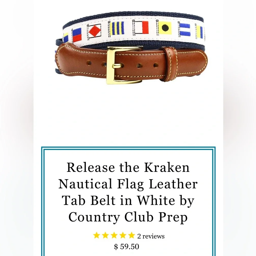 PREPPY NAUTICAL FLAG BELT Sz 36